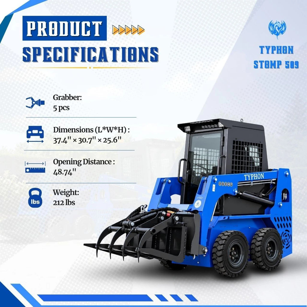 TYPHON STOMP 509 Wheel Skid Steer Loader 25HP Kubota D1105 w 1 Attachment Option