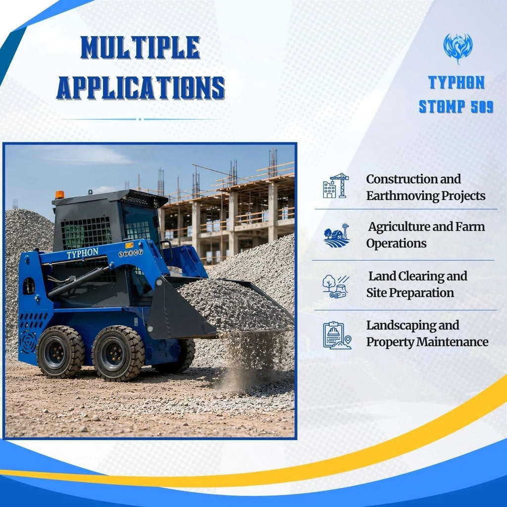 TYPHON STOMP 509 Wheel Skid Steer Loader 25HP Kubota D1105 w 1 Attachment Option