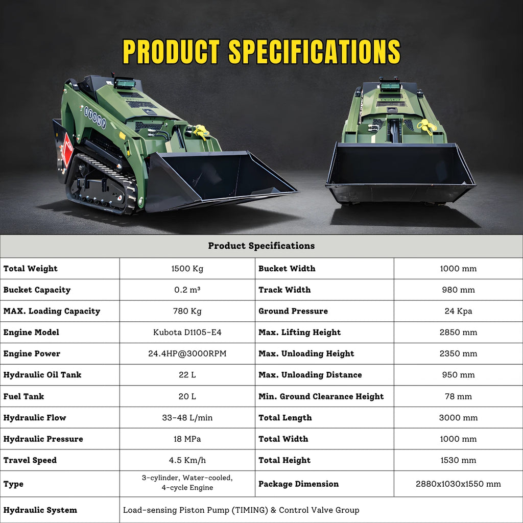 TYPHON Stomp V1000 Kubota D1105 Diesel 24.4hp Skid Steer Hydraulics Full Control