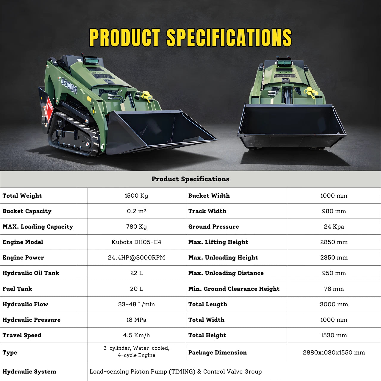TYPHON Stomp V1000 Kubota D1105 Diesel 24.4hp Skid Steer Hydraulics Full Control