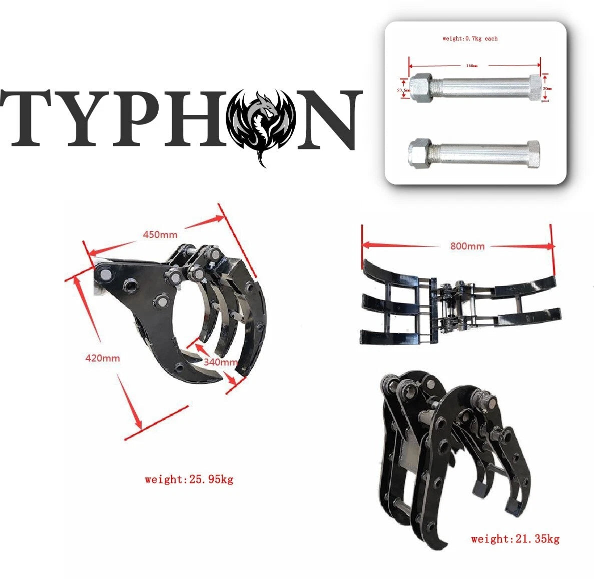TYPHON Attachment Grappler Grabber Attachments for Mini Excavators Excavator