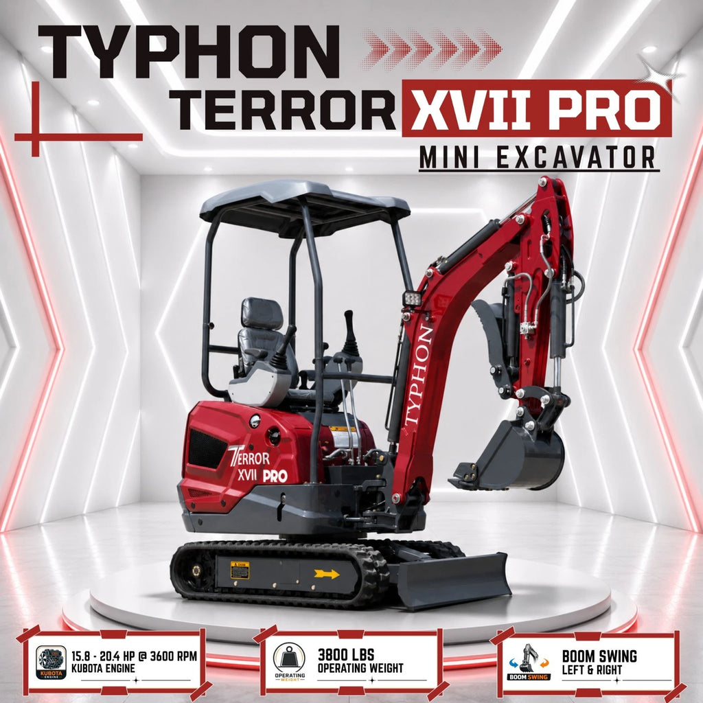 New TYPHON TERROR XVII PRO Mini Excavator 3800lb Kubota D902 Diesel w Boom Swing