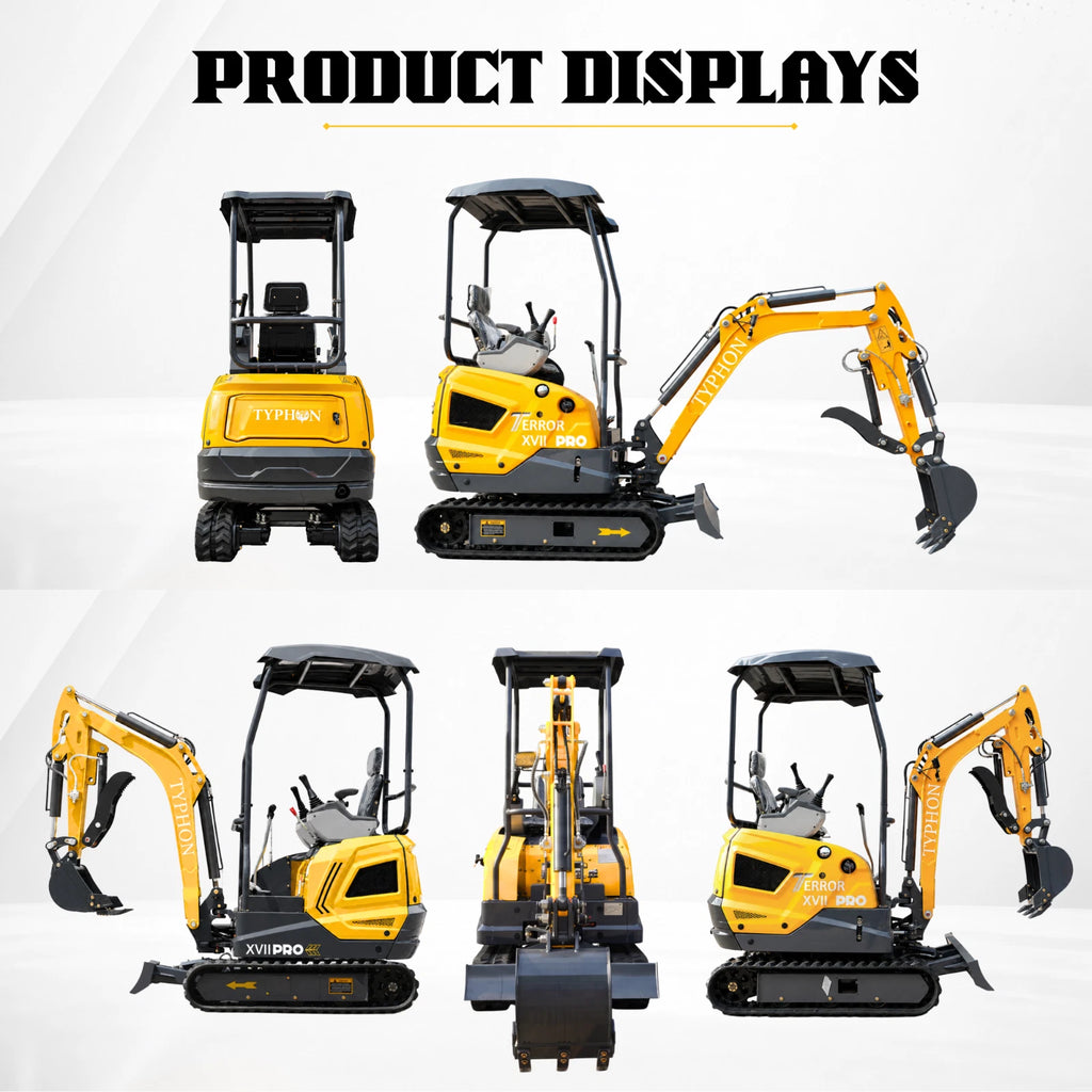 2026 TYPHON Terror XVII Pro 3800lbs Mini Excavator Kubota D902 Engine Side Swing
