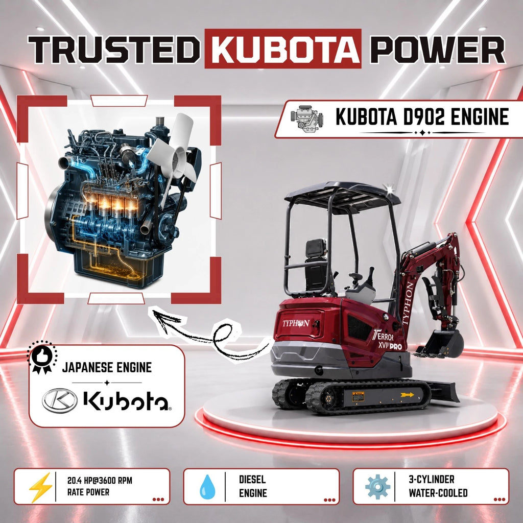 New TYPHON TERROR XVII PRO Mini Excavator 3800lb Kubota D902 Diesel w Boom Swing