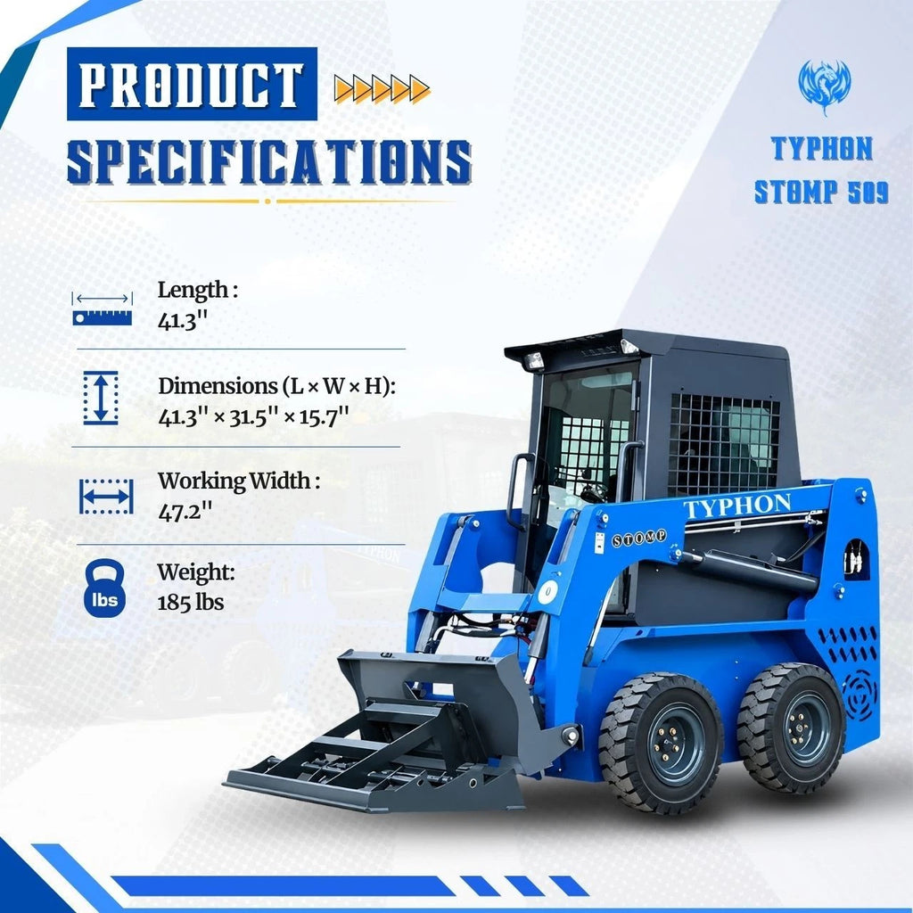 TYPHON STOMP 509 Wheel Skid Steer Loader 25HP Kubota D1105 w 1 Attachment Option