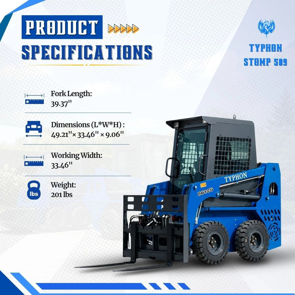 TYPHON STOMP 509 Wheel Skid Steer Loader 25HP Kubota D1105 w 1 Attachment Option