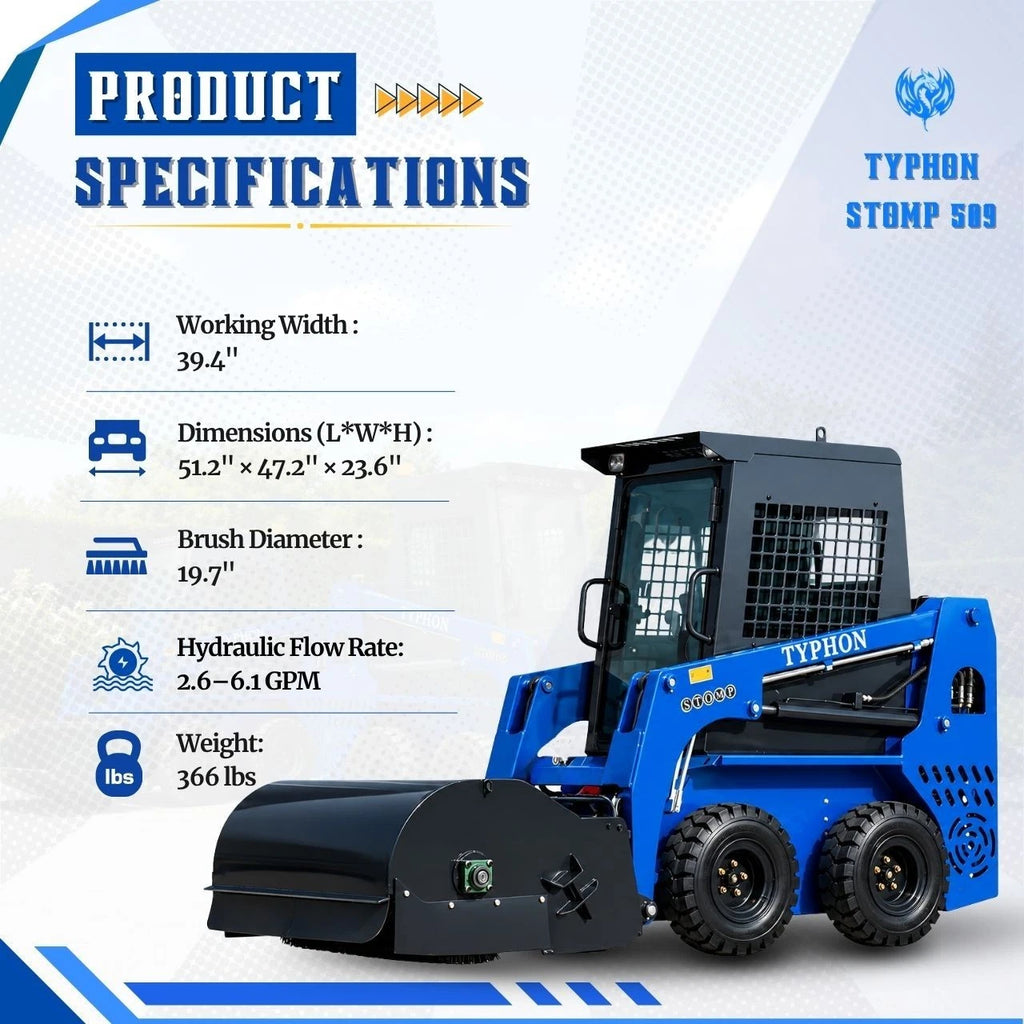 TYPHON STOMP 509 Wheel Skid Steer Loader 25HP Kubota D1105 w 1 Attachment Option