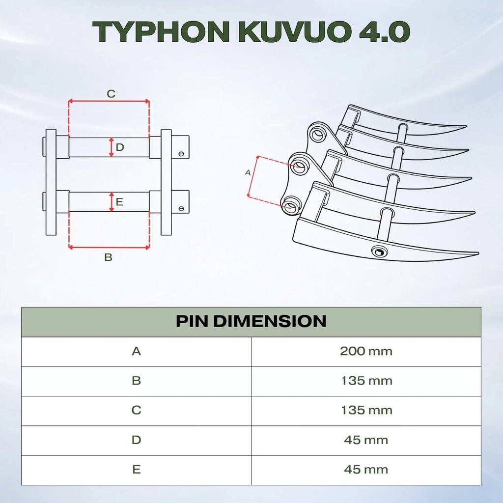 Brush Rake Attachment 45mm Pin | Fits TYPHON KUVUO 4.0 | Land Clearing Tool
