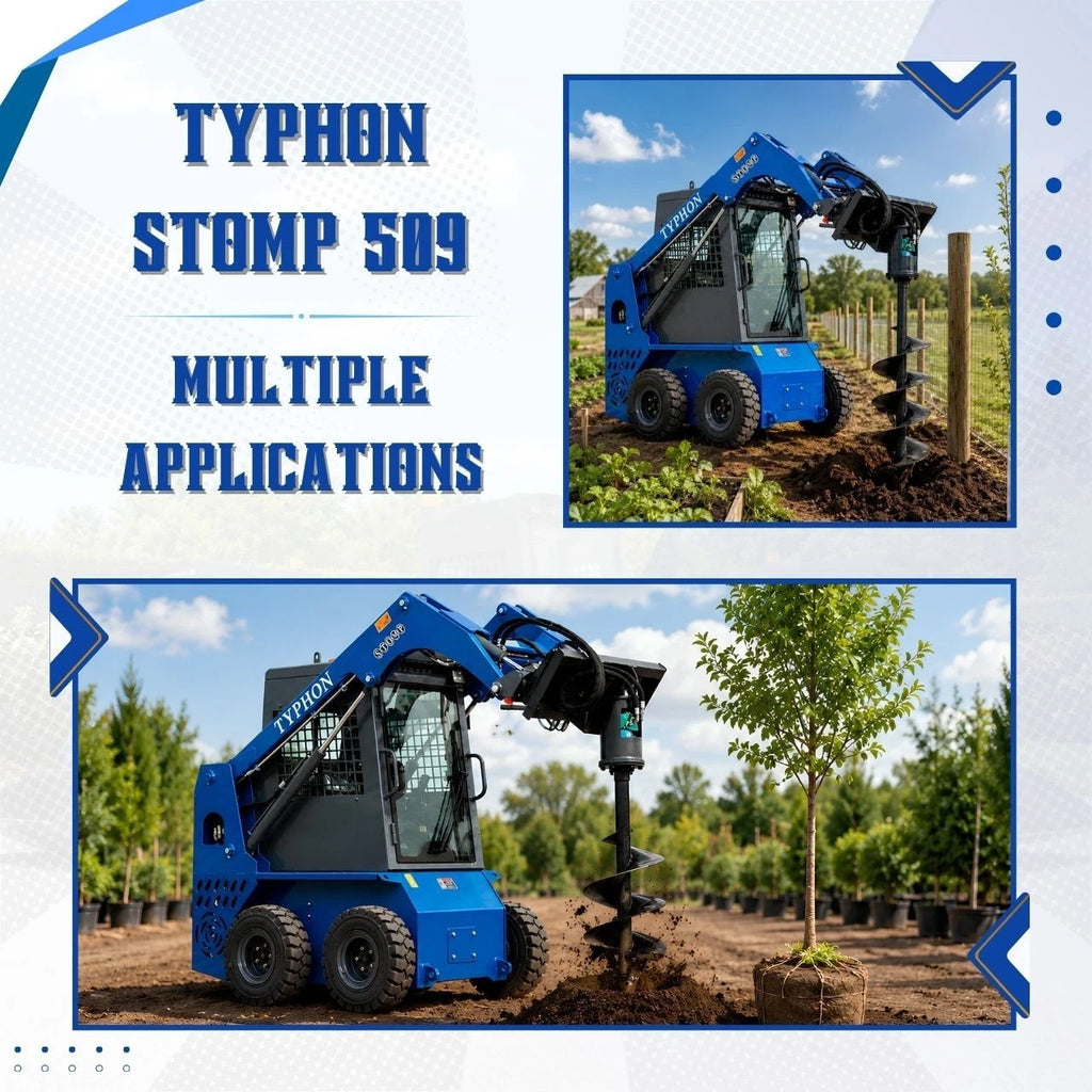 TYPHON STOMP 509 Wheel Skid Steer Loader 25HP Kubota D1105 w 1 Attachment Option