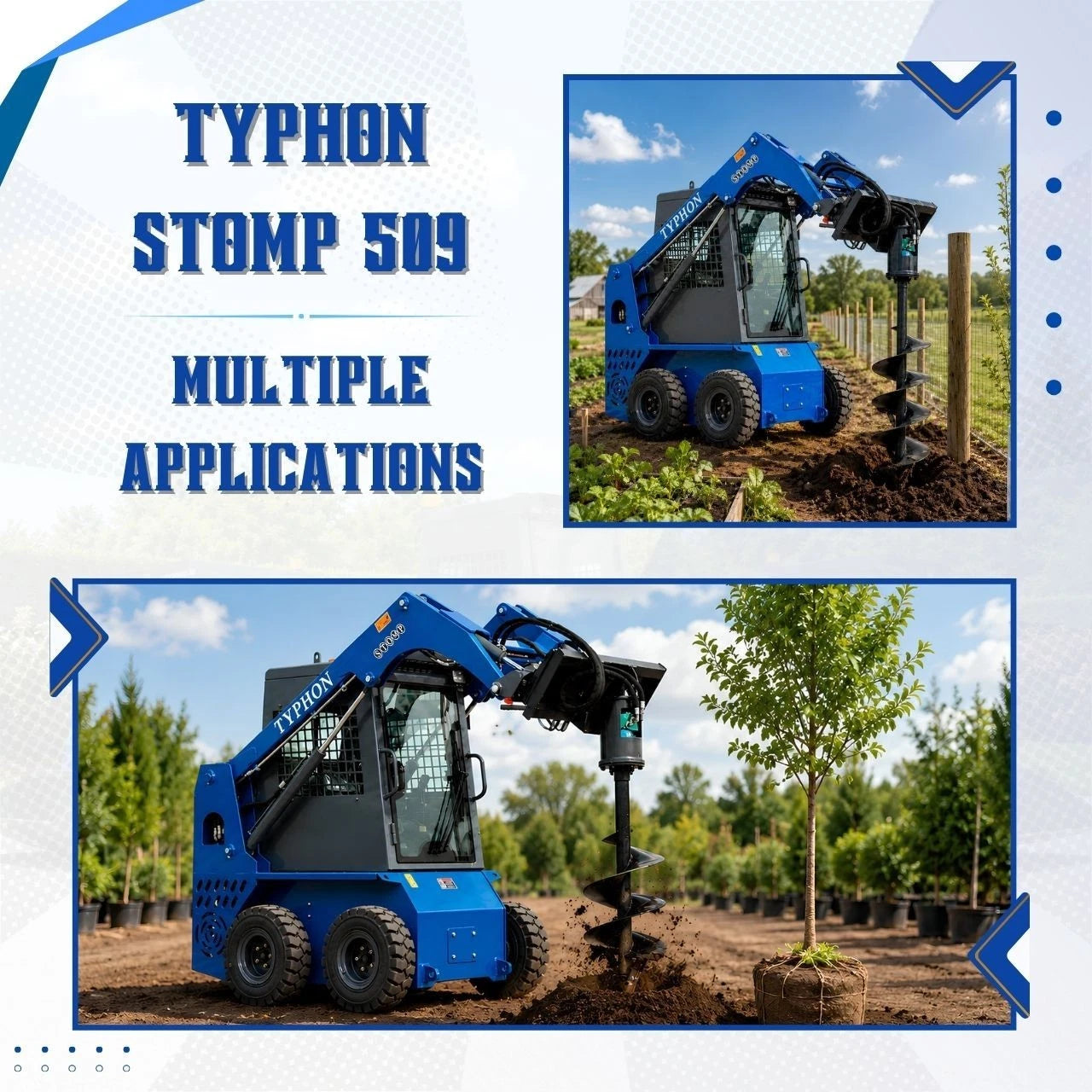 TYPHON STOMP 509 Wheel Skid Steer Loader 25HP Kubota D1105 w 1 Attachment Option