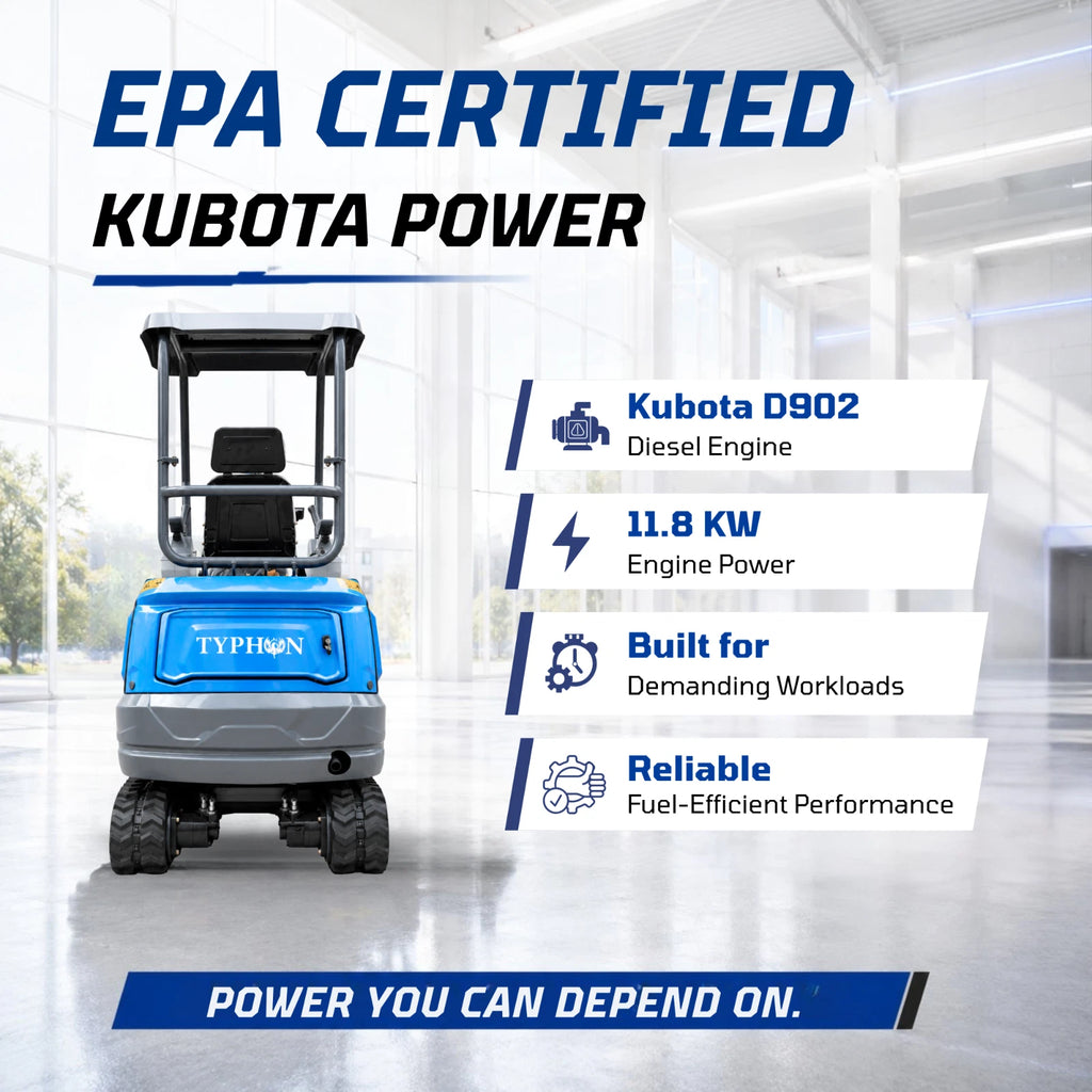 TYPHON TERROR XVII PRO 3800lb Mini Excavator Kubota D902 EPA Diesel Engine USA