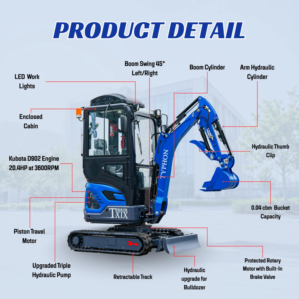 TERROR XIX Cab AC/Heater Mini Excavator Kubota D902 Retractable Tracks 13 Tools