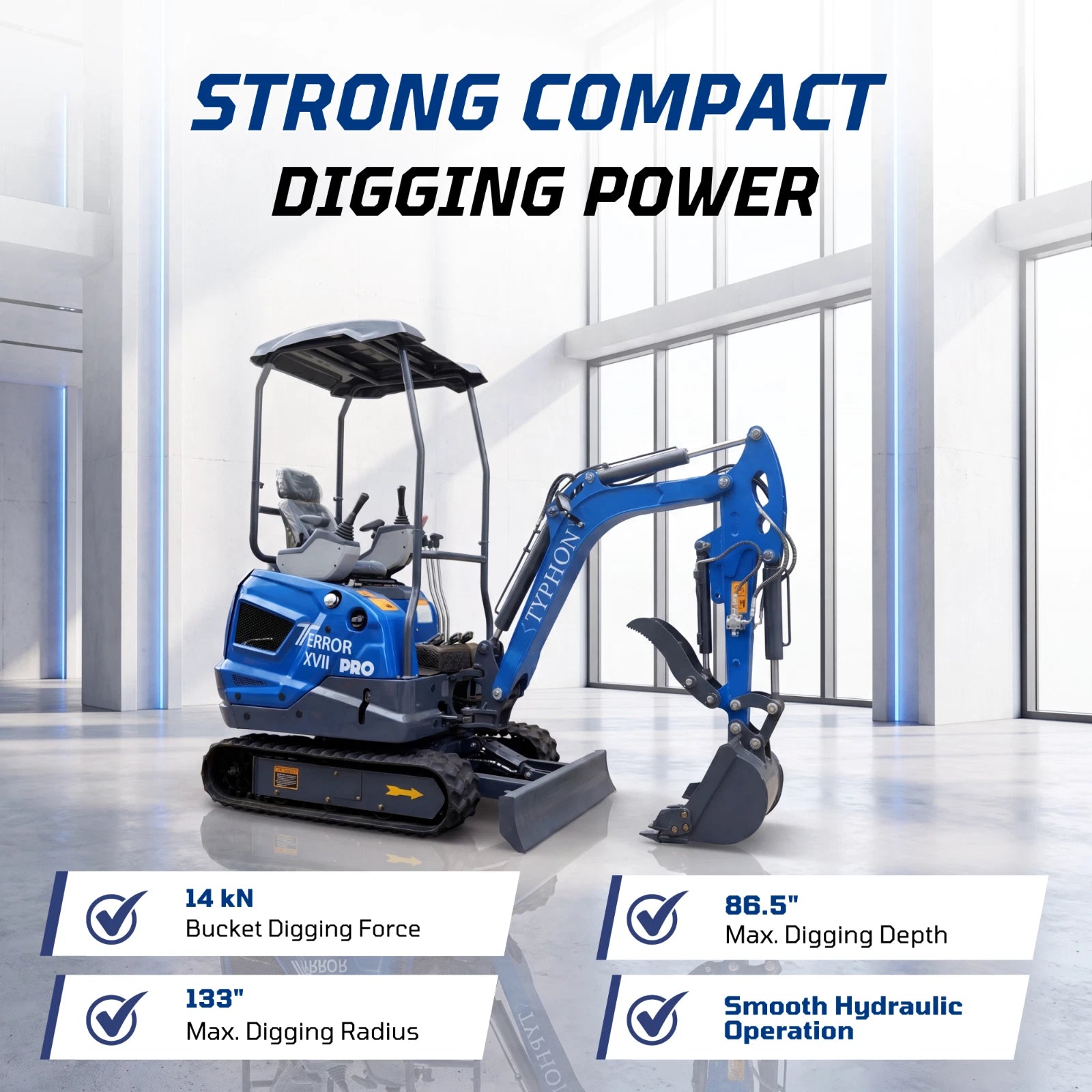 TYPHON TERROR XVII PRO 3800lb Mini Excavator Kubota D902 EPA Diesel Engine USA
