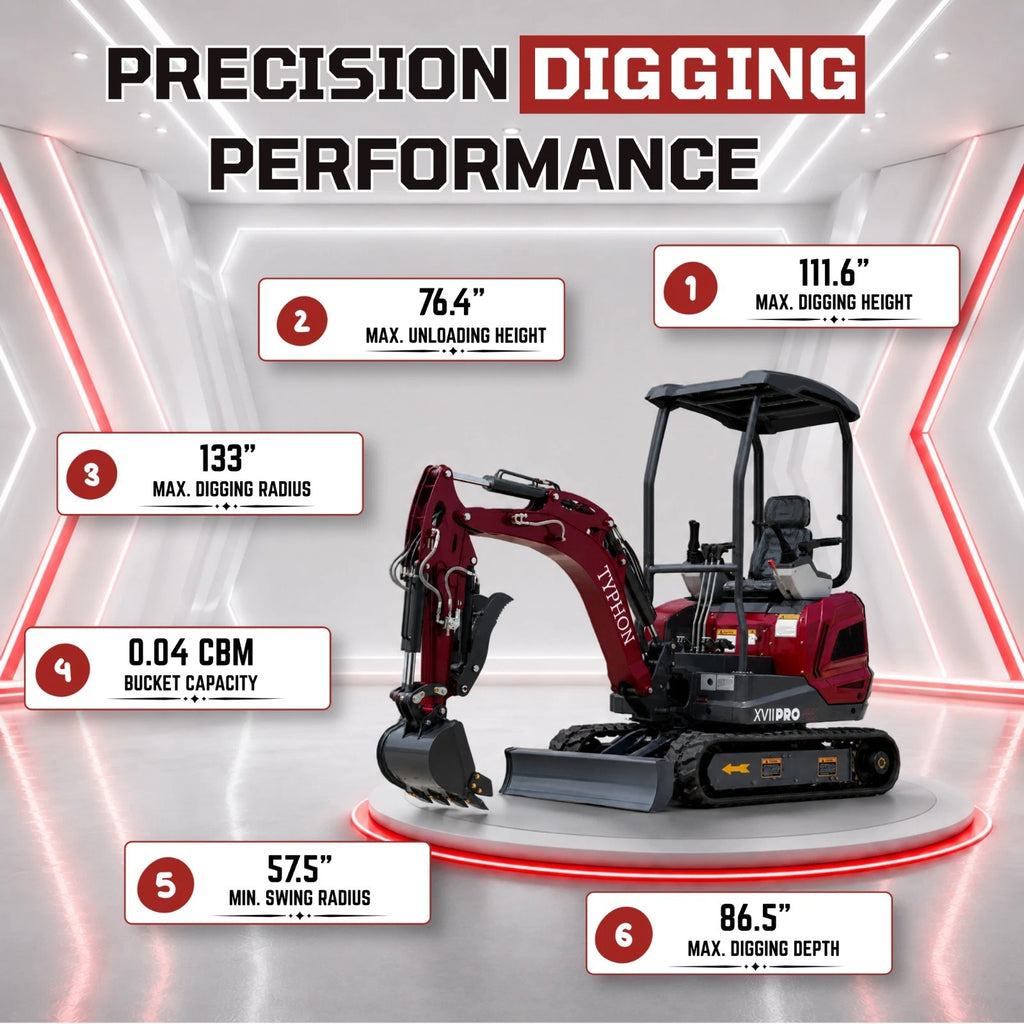 New TYPHON TERROR XVII PRO Mini Excavator 3800lb Kubota D902 Diesel w Boom Swing