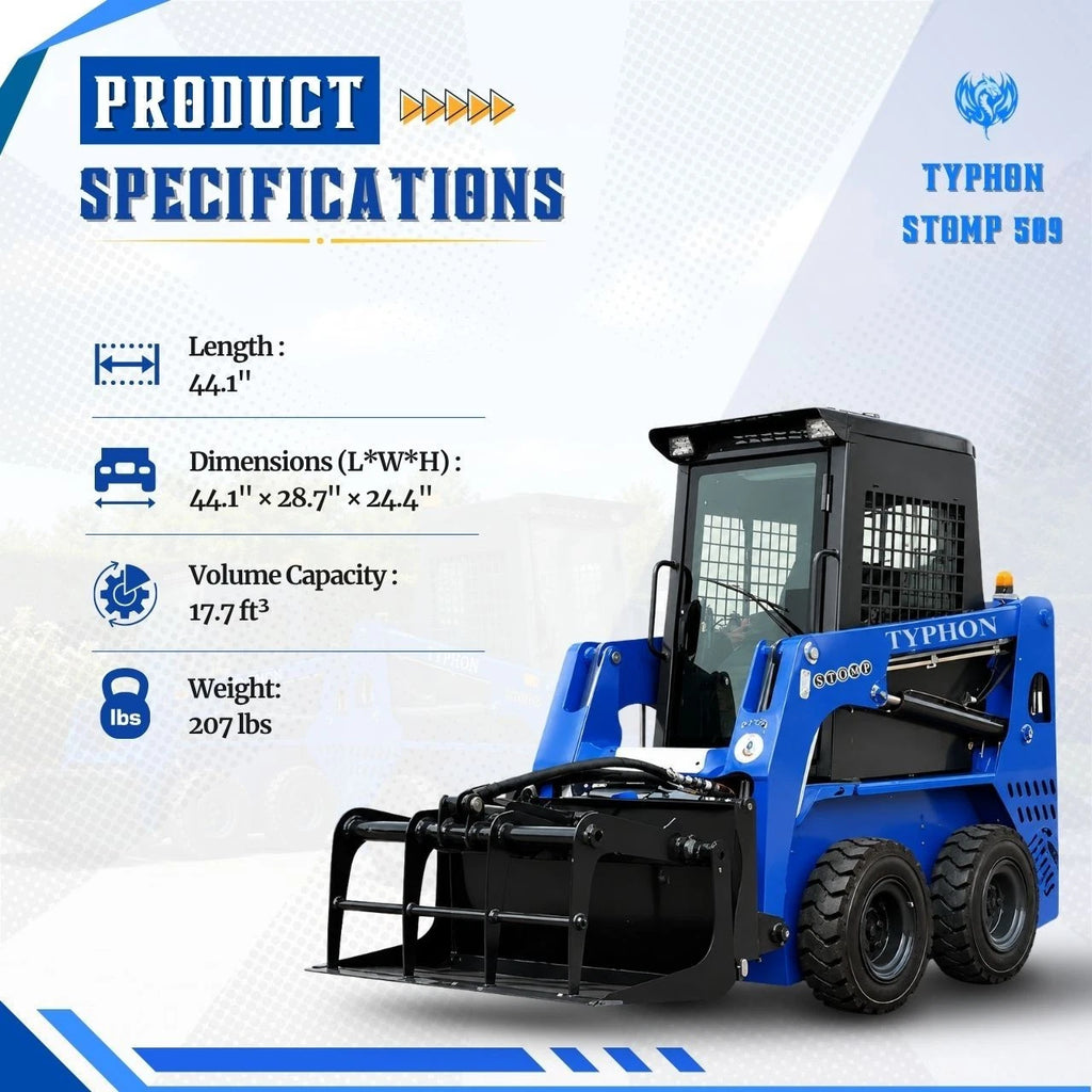 TYPHON STOMP 509 Wheel Skid Steer Loader 25HP Kubota D1105 w 1 Attachment Option