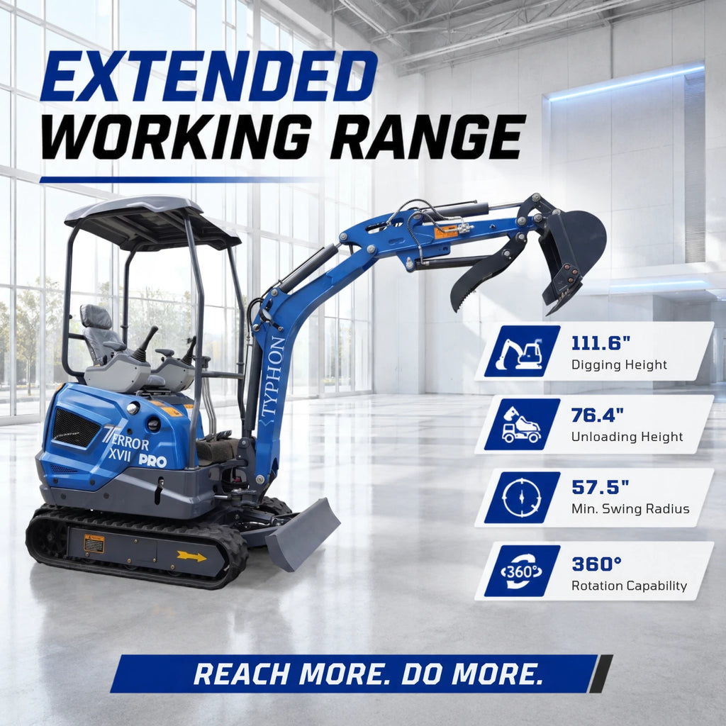 TYPHON TERROR XVII PRO 3800lb Mini Excavator Kubota D902 EPA Diesel Engine USA