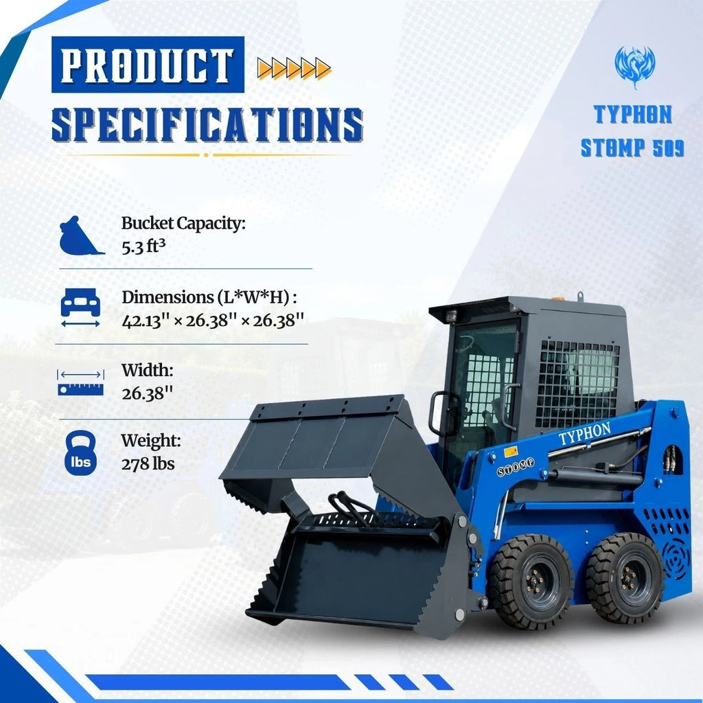 TYPHON STOMP 509 Wheel Skid Steer Loader 25HP Kubota D1105 w 1 Attachment Option