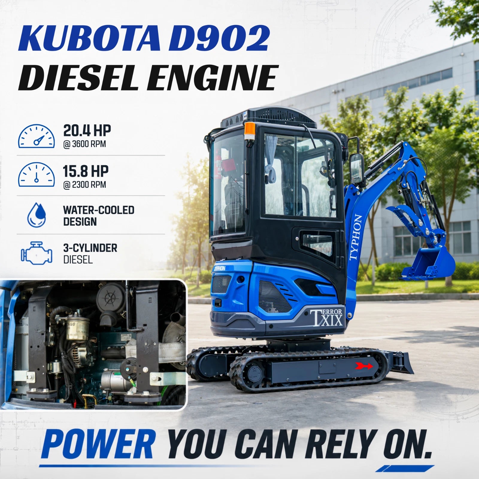 TERROR XIX Cab AC/Heater Mini Excavator Kubota D902 Retractable Tracks 13 Tools