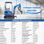 TYPHON TERROR XVII PRO 3800lb Mini Excavator Kubota D902 EPA Diesel Engine USA