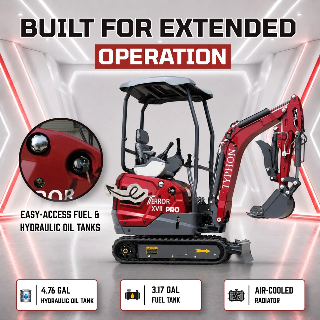 New TYPHON TERROR XVII PRO Mini Excavator 3800lb Kubota D902 Diesel w Boom Swing