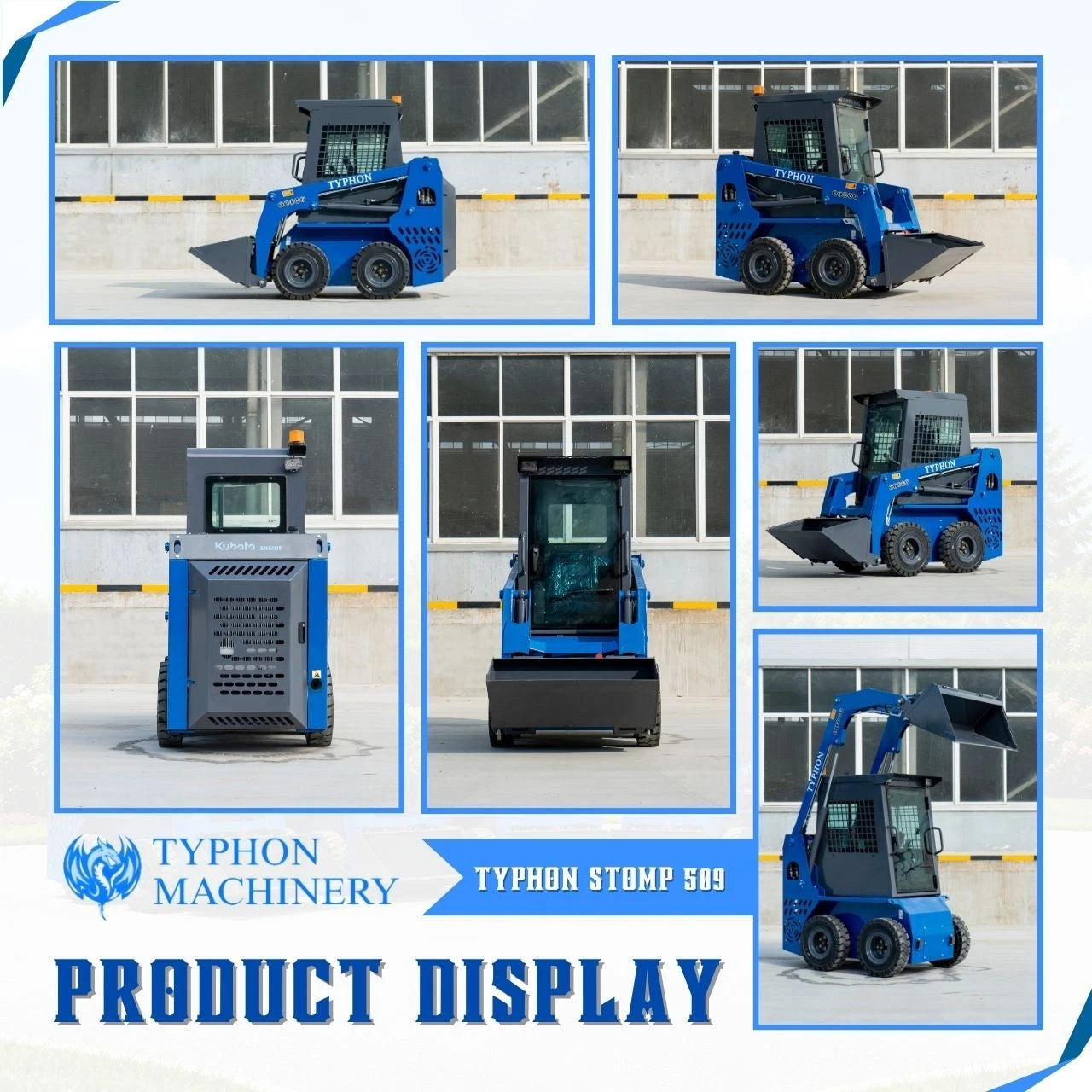 TYPHON STOMP 509 Wheel Skid Steer Loader 25HP Kubota D1105 w 1 Attachment Option