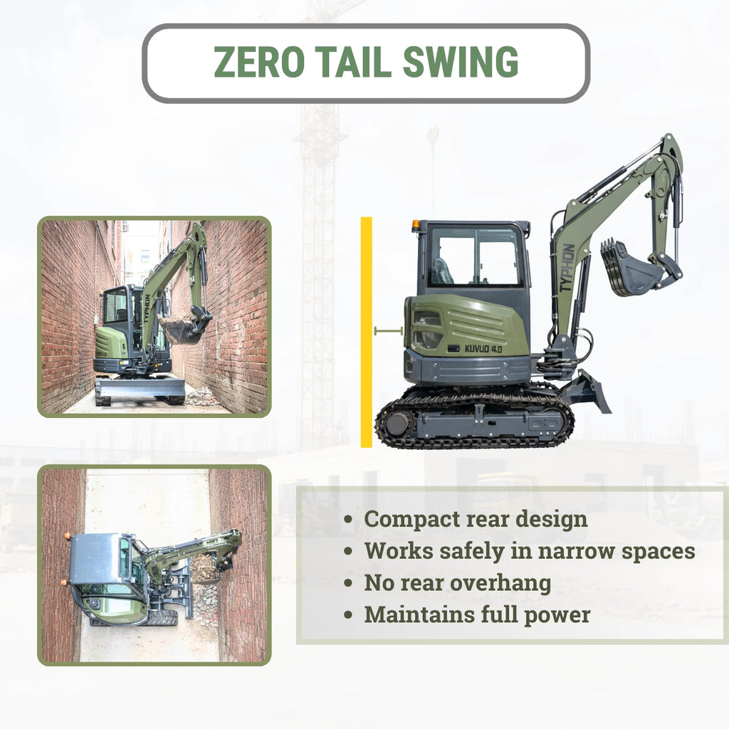 TYPHON KUVUO 4.0 Mini Excavator with Boom Swing Full Hydraulic Control AC/Heat