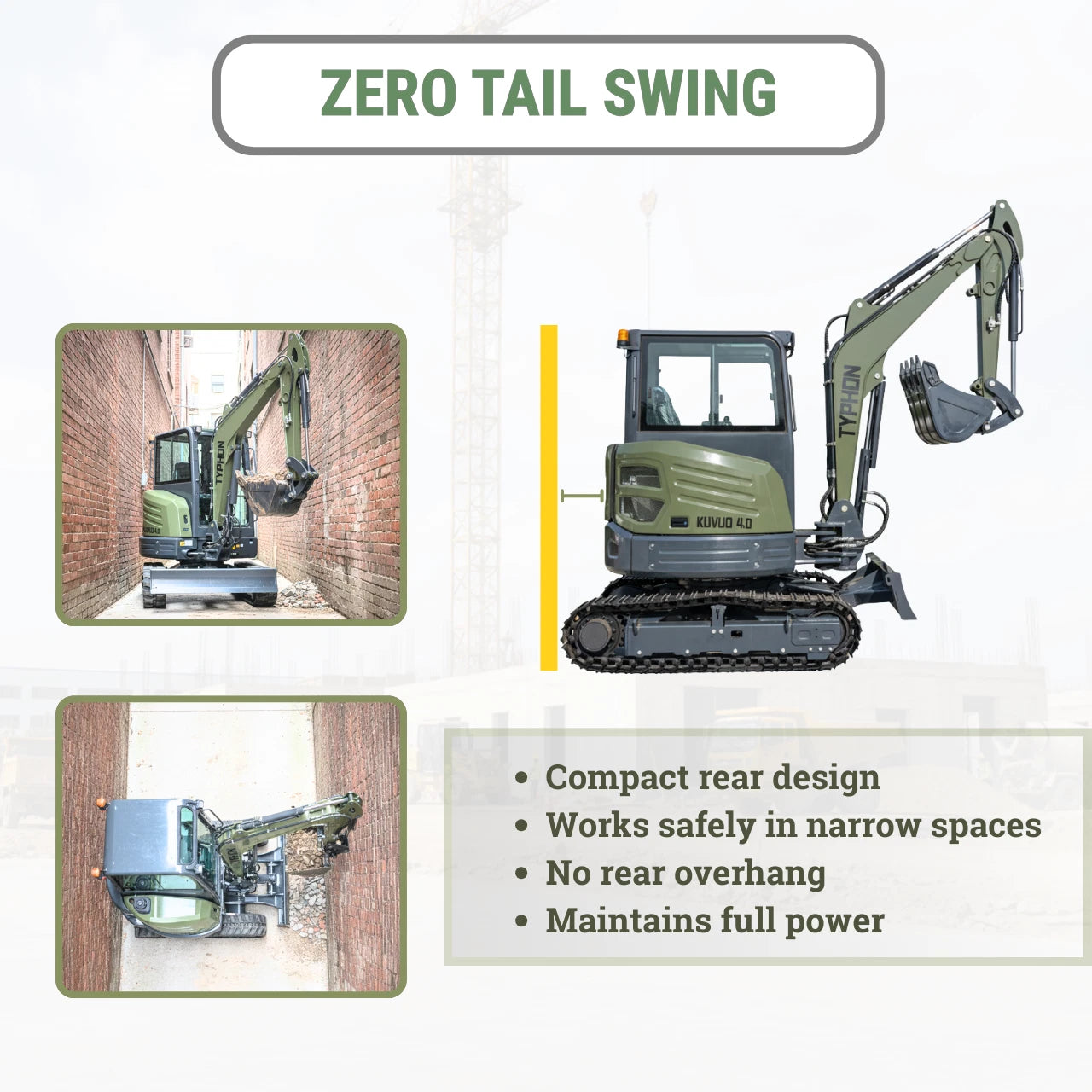 TYPHON KUVUO 4.0 Mini Excavator with Boom Swing Full Hydraulic Control AC/Heat