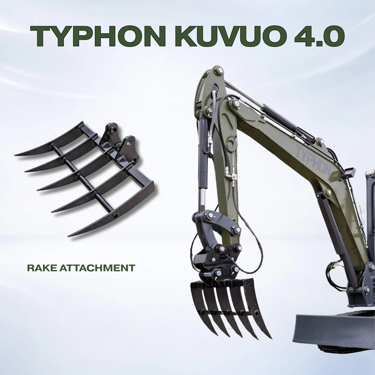 Brush Rake Attachment 45mm Pin | Fits TYPHON KUVUO 4.0 | Land Clearing Tool