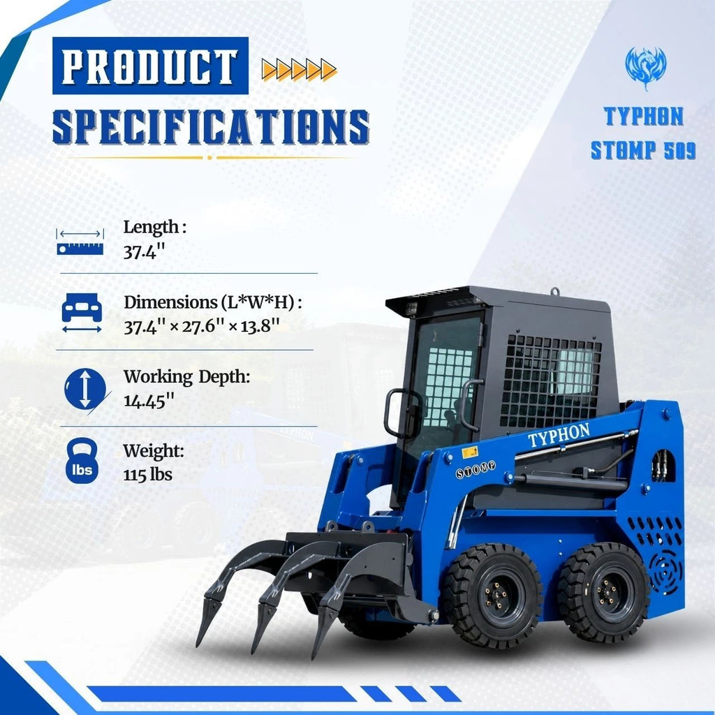 TYPHON STOMP 509 Wheel Skid Steer Loader 25HP Kubota D1105 w 1 Attachment Option