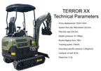 4000 lbs TERROR XX Mini Excavator EPA Kubota D902 Diesel Engine Side Swing New