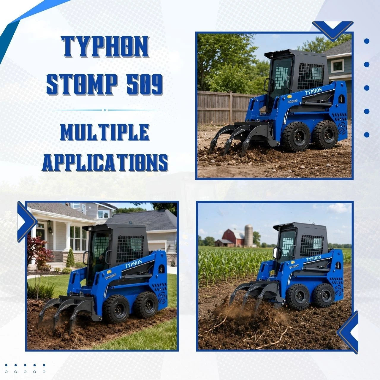 TYPHON STOMP 509 Wheel Skid Steer Loader 25HP Kubota D1105 w 1 Attachment Option