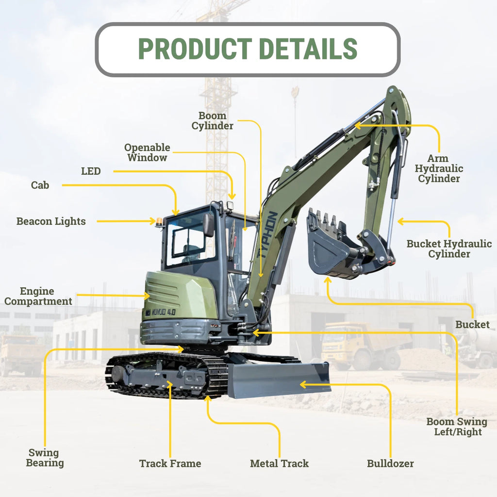 TYPHON KUVUO 4.0 Mini Excavator with Boom Swing Full Hydraulic Control AC/Heat