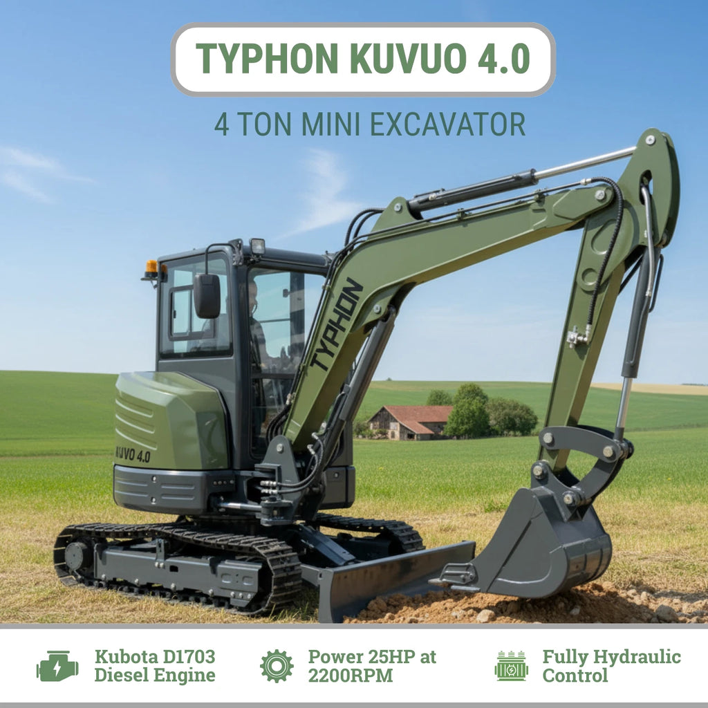 TYPHON KUVUO 4.0 Mini Excavator with Boom Swing Full Hydraulic Control AC/Heat