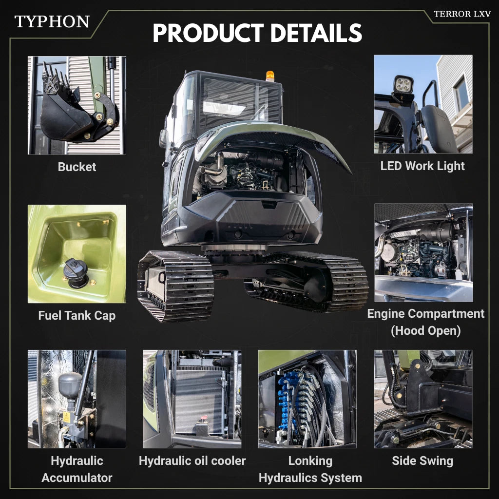 TYPHON TERROR LXV 6.6 Ton Excavator Kubota V2607 57HP AC Heater Cabin Boom Swing