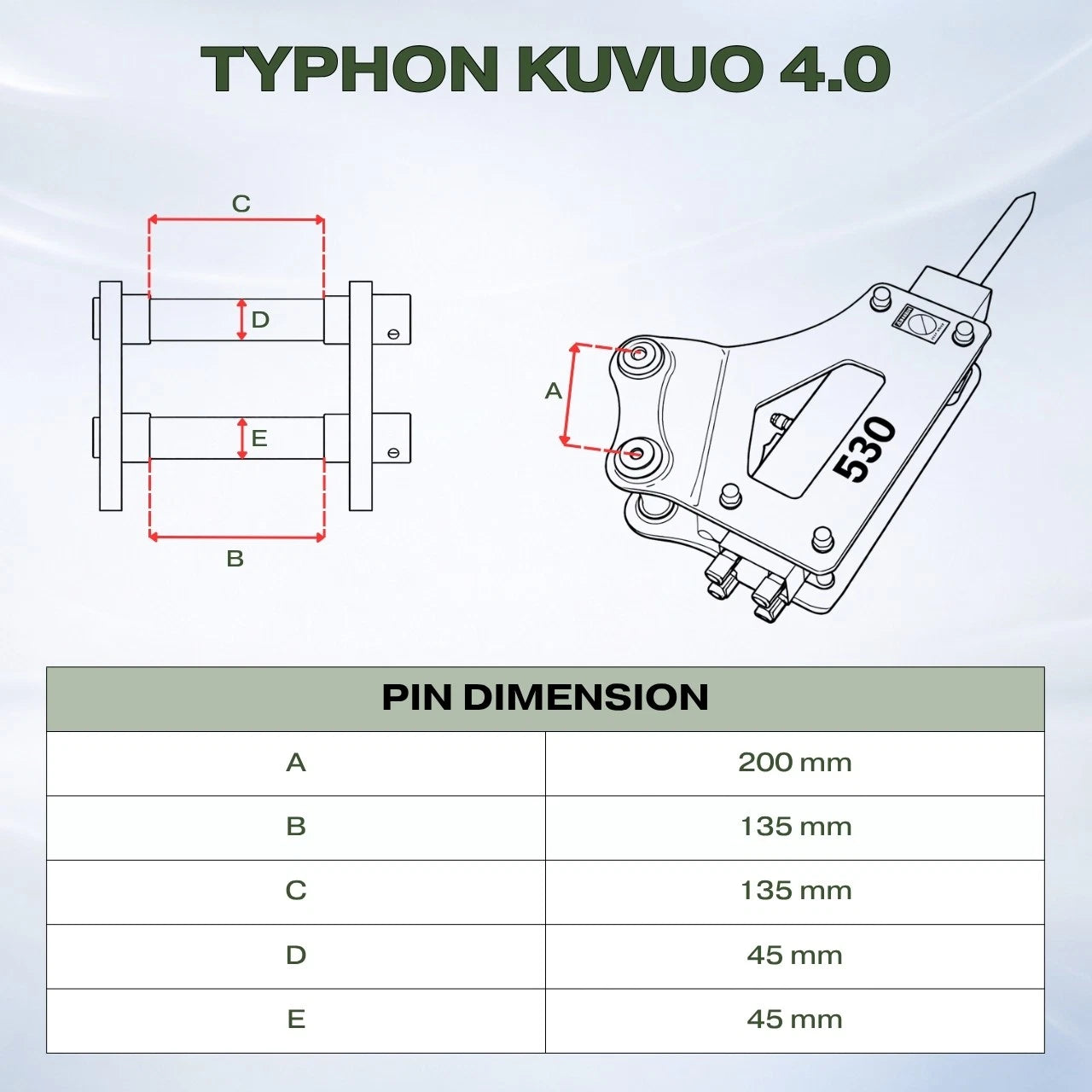 Hydraulic Breaker Hammer for TYPHON KUVUO 4.0 Mini Excavator | Concrete Rock