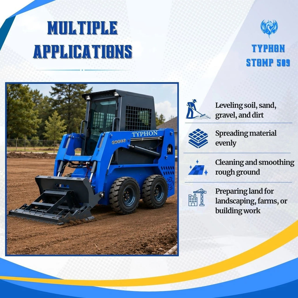 TYPHON STOMP 509 Wheel Skid Steer Loader 25HP Kubota D1105 w 1 Attachment Option