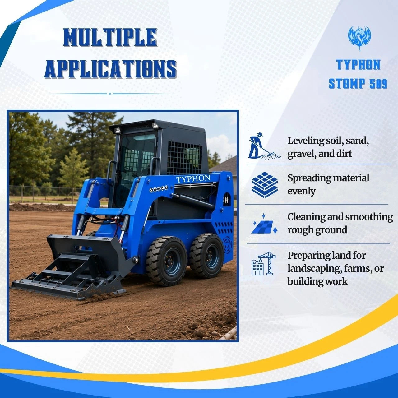 TYPHON STOMP 509 Wheel Skid Steer Loader 25HP Kubota D1105 w 1 Attachment Option
