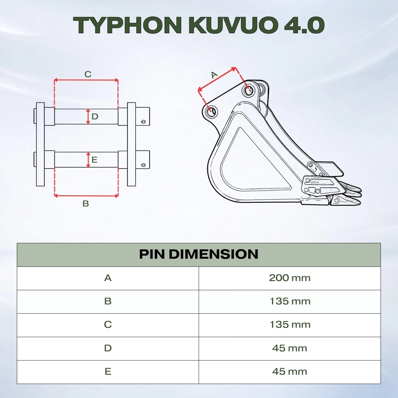300mm Trenching Bucket for TYPHON KUVUO 4.0 Mini Excavator | Heavy Duty Digging