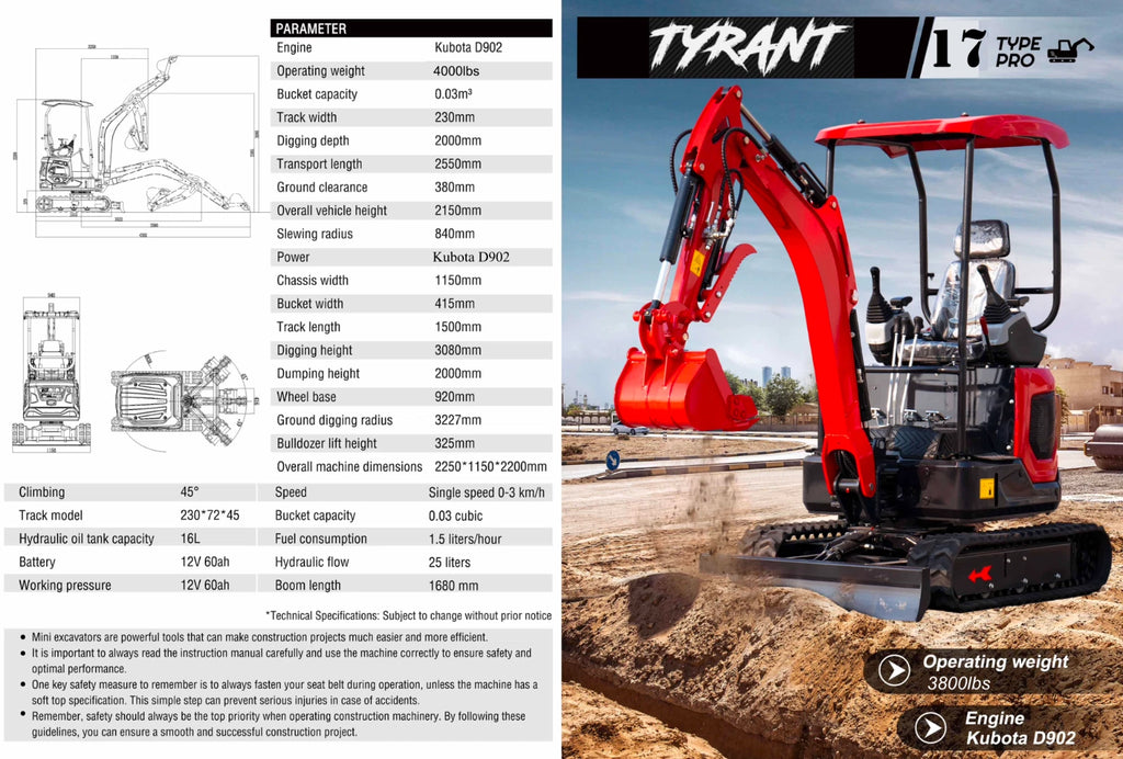3800lbs Diesel Mini Excavator Kubota D902 Engine Side Swing w 12 attachments