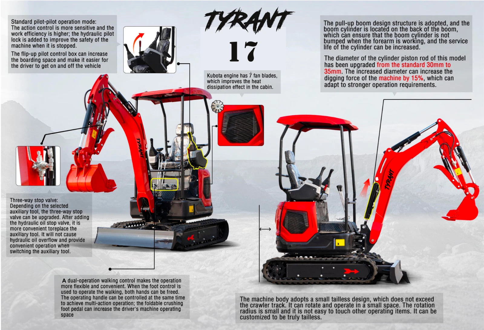 3800lbs Diesel Mini Excavator Kubota D902 Engine Side Swing w 12 attachments