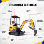 2026 TYPHON Terror XVII Pro 3800lbs Mini Excavator Kubota D902 Engine Side Swing
