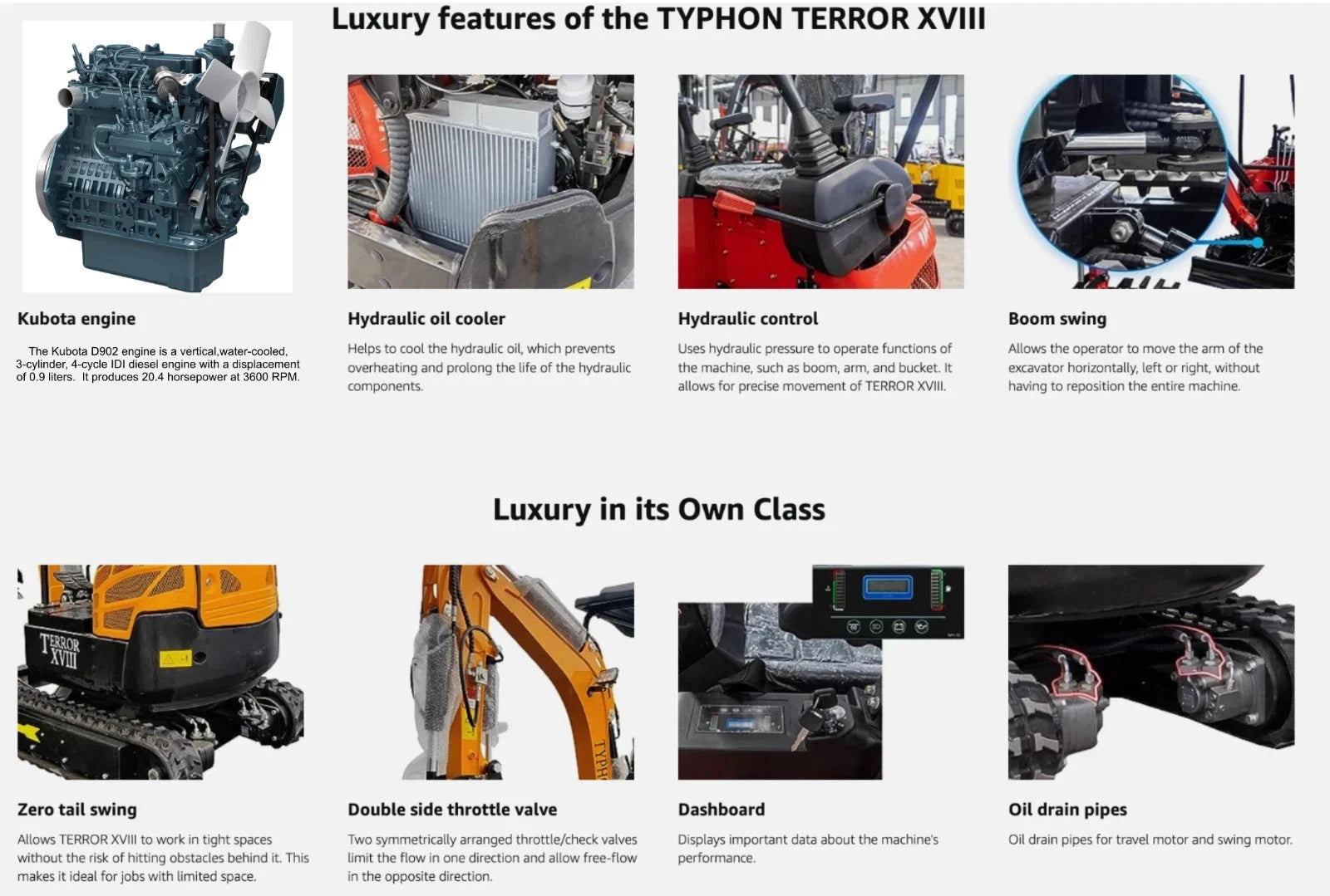 FREE SHIPPING 4000 lbs Terror XVIII Mini Excavator, KUBOTA D902 Diesel Engine