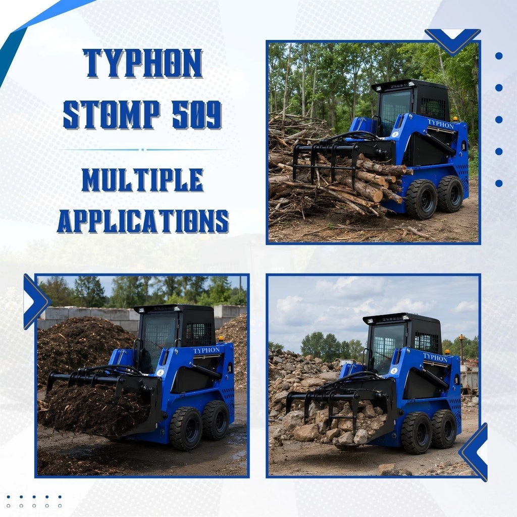TYPHON STOMP 509 Wheel Skid Steer Loader 25HP Kubota D1105 w 1 Attachment Option