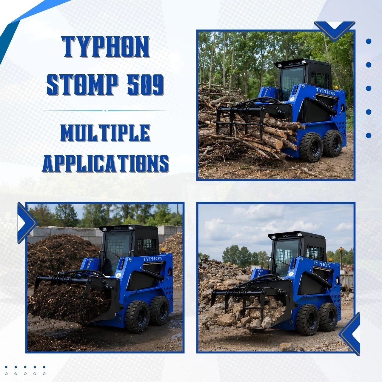 TYPHON STOMP 509 Wheel Skid Steer Loader 25HP Kubota D1105 w 1 Attachment Option