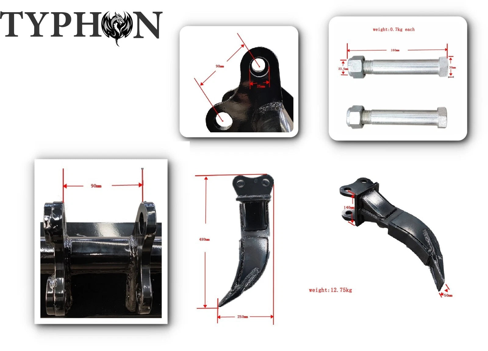 TYPHON Attachment Ripper Attachments Hooks for Mini Excavators Excavator