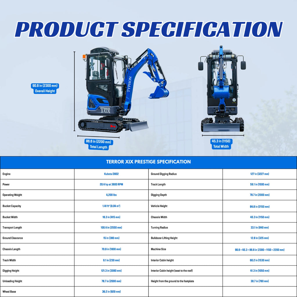 TERROR XIX Cab AC/Heater Mini Excavator Kubota D902 Retractable Tracks 13 Tools