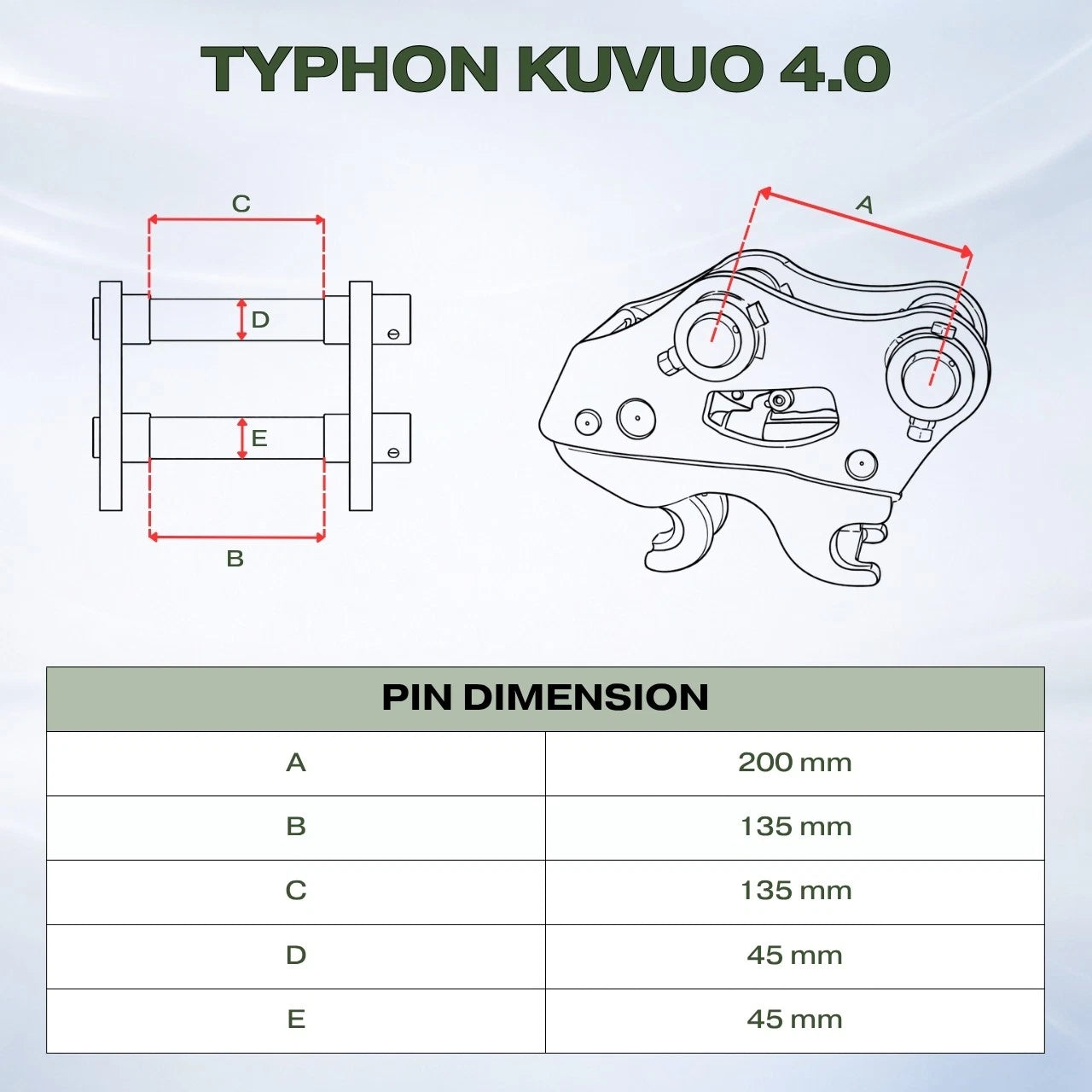 Quick Hitch Coupler Attachment for TYPHON KUVUO 4.0 Mini Excavator